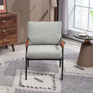 Modern 1 Piece Dining Room Accent Chair,Upholstered Seat And Backrest Lounge Chair,Natural Wood Armrests Chair With Metal Frame-Coolbibila - 1 of 4