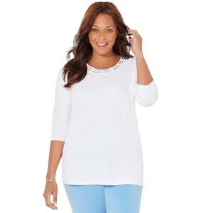 Catherines Women's Plus Size Suprema Strappy Neckline Top - 1 of 4