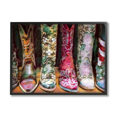 Stupell Industries Cowboy Boots Various Bold Designs Americana Apparel Black Framed Giclee Art