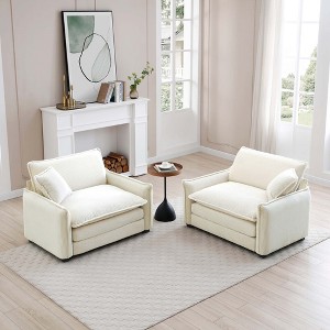 Corduroy Armrest Sofa Set with Two Single Deep Seat Sofas, Luxurious and Suitable for Living Room and Office - 1 of 4