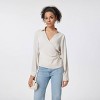 Women's Long Sleeve Satin Wrap Blouse - A New Day™ Beige - 2 of 4
