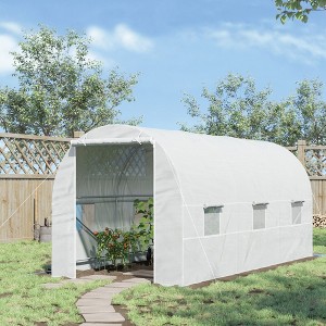 CAVINAS 13'x10'x6.5' Arched Greenhouse Tunnel Greenhouse with Zippered Door and Roll-Up Windows Zippered Door, PE Cover for Backyard - 1 of 4