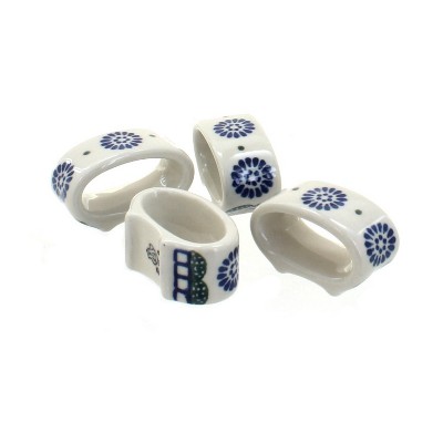 Blue Rose Polish Pottery Maia Napkin Ring Set