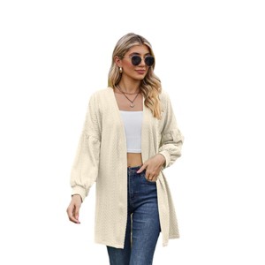 Clearlove Long Sleeve Coat Women's Cardigan Jacket Knitted Solid Color Open Stitch Loose Fit Mid-length Soft Casual Perfect for Spring Fall - 1 of 4