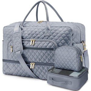 Large Travel Duffel Bag with Shoe Compartment, 3PCS Set for Women, Carry On Overnight, Gym, and Hospital Bag - 1 of 4