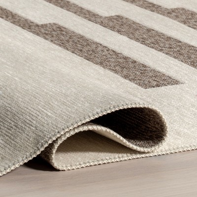 Sofya Beige Abstract Striped Reversible Machine Washable Area Rug