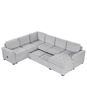 U Style Modular Combination Sofa Set, Sectional Sofa with Convertible Sofa Bed, USB and Type-C Interfaces, Footstool for Living Rooms, Offices - 1 of 4