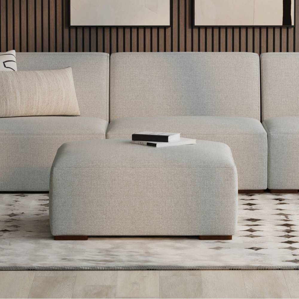 WyndenHall Biggs Ottoman Pale Gray Woven Performance Fabric