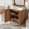 Merax Natural Wood Fluted Bathroom Vanity with Ceramic Sink and U-Shaped Adjustable Shelf - 3 of 4