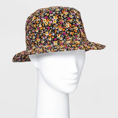 Women's Floral Corduroy Bucket Hat - Black