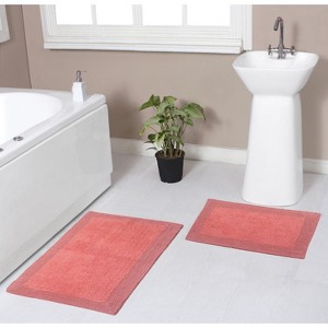 Luxury Reversible Bathroom Rugs Set, Washable Rug, Soft Cotton Extra Soft and Absorbent bath Rug, Non-Slip Bath Mat Set, 2 Pcs Set(S+M), Coral - 1 of 4