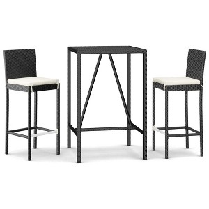 vidaXL Patio Bar Set Outdoor Table and Chair Set with Cushions Poly Rattan - Black 27.6" Table Length 2 Pieces - 1 of 4