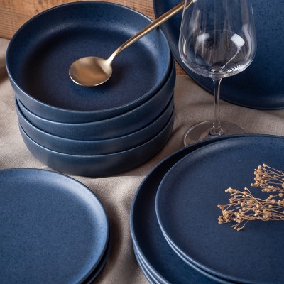 Blue Matte Ceramic 12-Piece Dinnerware Set, Service for 4