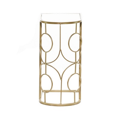 Gold Metal and Mirrored Glass C-Shaped Accent Table