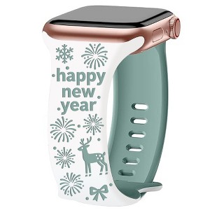 HTUTWOO Tow-Tone Engraved Apple Watch Band, New Year Silicone Sport Strap 38/40/41/42/44/45/49mm for iWatch Series 10 9 8 7 6 5 4 3 2 SE Ultra - 1 of 4