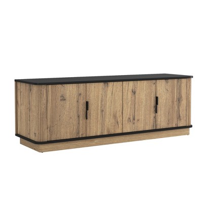 INFURNIC TV Stands and Consoles Nordic TV Stand Modern Minimalist Media Cabinet in Natural Wood Grain for Living Room, Black, 60.43"*20.08"*7.09"