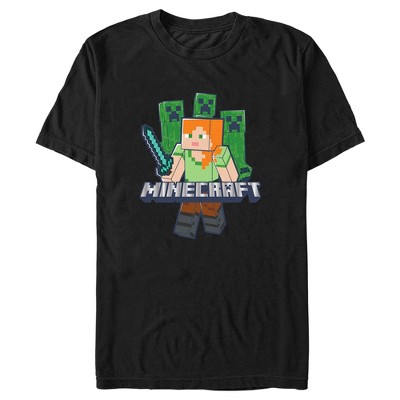 Men's Minecraft Alex And Creepers T-shirt - Black - X Large : Target