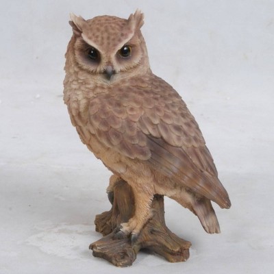 7" Polyresin Small Screech Owl in Stump Statue Brown - Hi-Line Gift