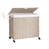 Laundry Hamper With Lid PE Rattan Powder Coating Frame Clothes Hampers with 01 Removable Bags, Gray Color - 2 of 4