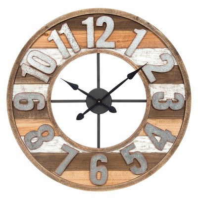 33" Rustic Reclaimed Wood and Metal Wall Clock Natural - Gallery Solutions