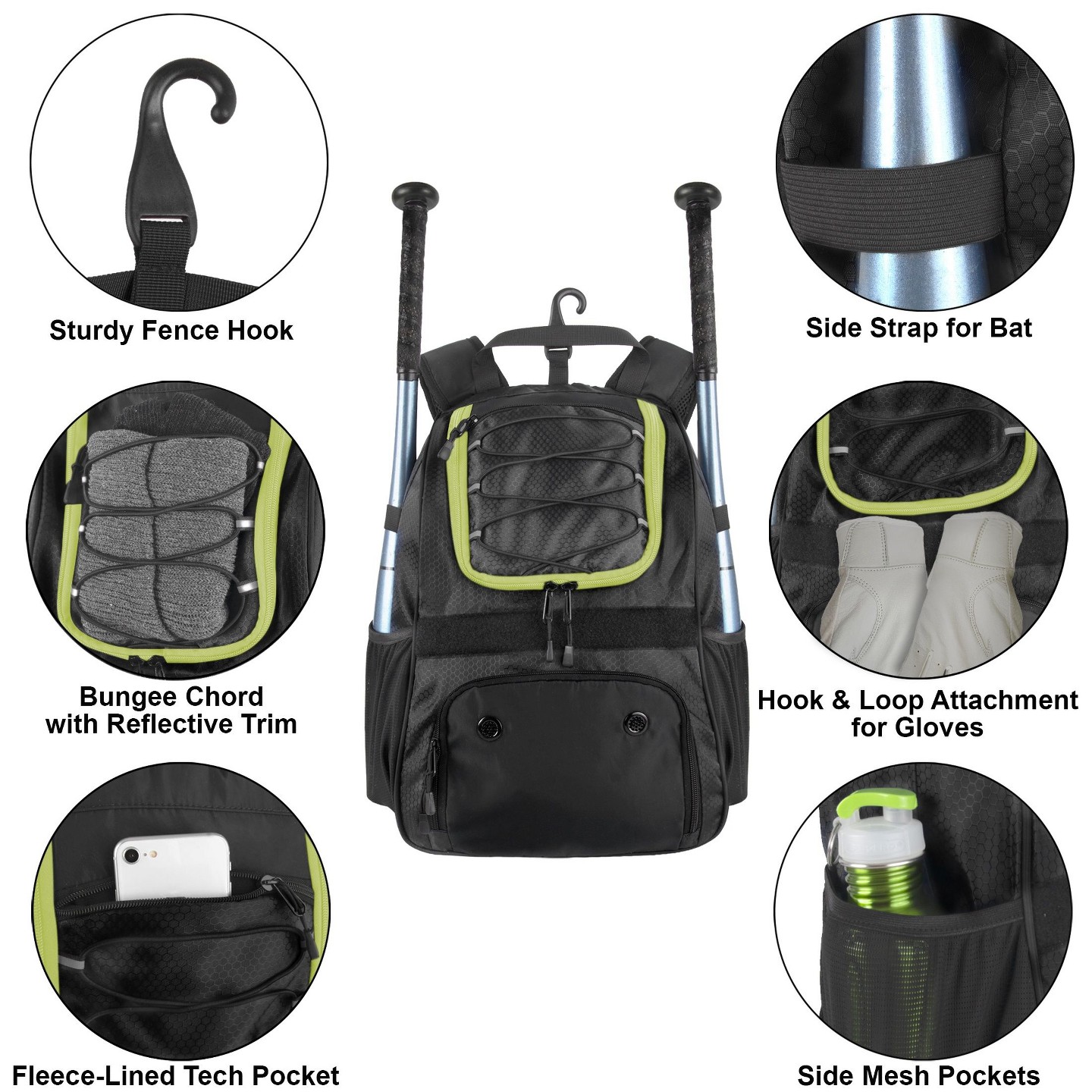 Рюкзак Summit Ridge 17" Baseball with Bat Holders, Vented Shoe Compartment, Fleece Tech Pocket, Ripstop Sports Bag for Baseball, Softball & Travel — фото 3