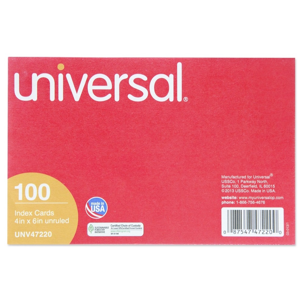 UPC 087547472200 product image for Universal Unruled Index Cards, 4 x 6, White, 100/Pack | upcitemdb.com