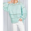 Women's Round Neck Balloon Sleeve Open-knit Crochet Sweater - Vine & Love - 2 of 3