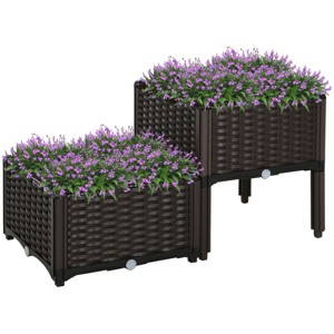 SEVOBAL Planters Outdoor Garden 2-Piece Self-Watering Raised Bed with Legs, Planter Box for Flowers, Vegetables, Matte Brown, 15.75"*15.75"*17.25" - 1 of 4
