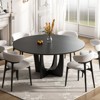 PexFix 59" x 59" Solid Wood Farmhouse Dining Table Round Wood Top with Arched Cross Legs for Modern Dining Rooms & Family Gatherings Black - 2 of 4