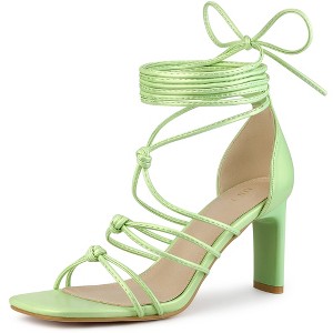 Allegra K Women's Square Toe Lace Up Strappy Chunky High Heels Sandals - 1 of 4