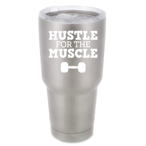 100 North 30 Ounce Stainless Steel On the Go Travel Tumbler With Push Top Lid, Hustle for the Muscle Silver - 1 of 4