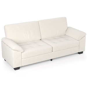 Modern Sofa 2-Seater Couches, Pull-Out Velvet Convertible Sofa, Side Pocket, Space-Saving Design, for Living Room, Beige - 1 of 4