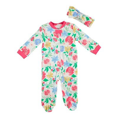 Chick Pea Baby Girl Clothes Footed Pajama Set for Sleep and Play 2 Pack Floral Rose Sleeper 0-3M