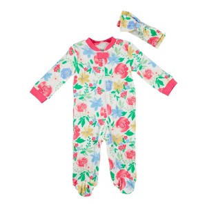 Chick Pea Baby Girl Clothes Footed Pajama Set for Sleep and Play 2 Pack Floral Rose Sleeper 0-3M - 1 of 4