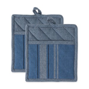 Design Imports Blue Chambray French Stripe Potholder (Set Of 2) - 1 of 4