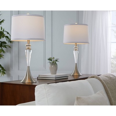 Ashland 28" White Linen Shade Crystal Table Lamp Set
