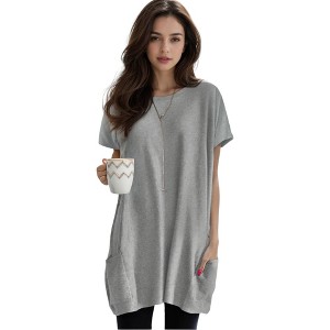 Amaryllis Women's Casual Tunic with Round Neck Short Sleeves Side Pockets Relaxed Fit Soft and Comfortable Everyday Top - 1 of 4