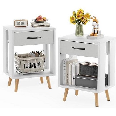Gericco Night Stand Set 2 with 19'' D Large Tabletop and 3 Fabric Drawer, Bedside Tables with Fast Charging Station, Spacious Storage