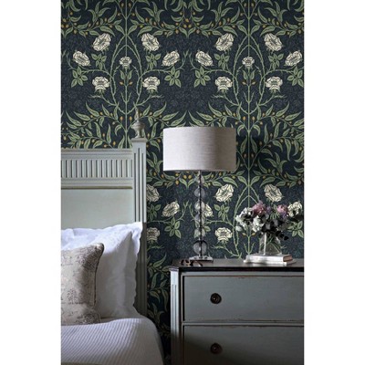 Navy and Sage Floral Peel and Stick Vinyl Wallpaper