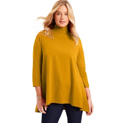 June + Vie By Roaman's Women's Plus Size One+only Mock-neck Tunic - 18/20,  Gold : Target