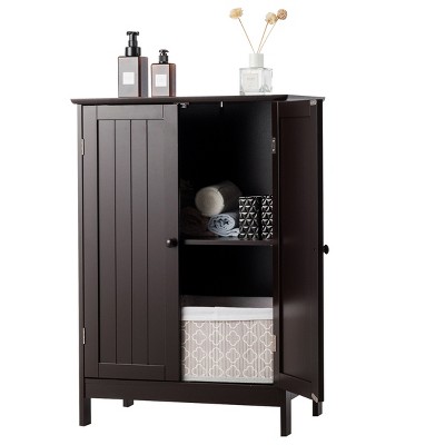 Tangkula Bathroom Storage Cabinet with Double Doors Wooden Cupboard Shoe Cabinet