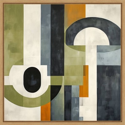 Sage Green and Orange Abstract Canvas Print with Maple Frame