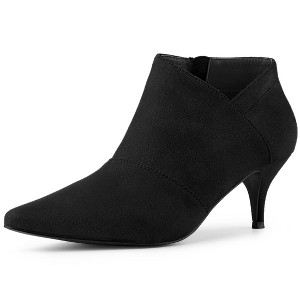 Allegra K Women's Pointed Toe Kitten Heel Cut-out Ankle Boots - 1 of 4
