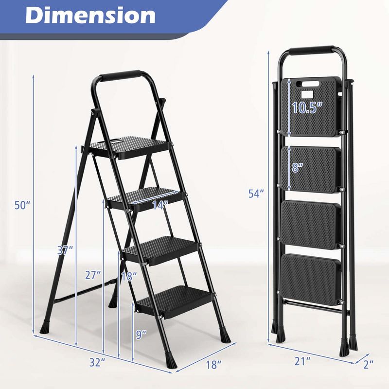 Costway Folding Step Ladder Portable 4 Step Ladder with Safety Handrails & Anti-slip Pedals, 3 of 11