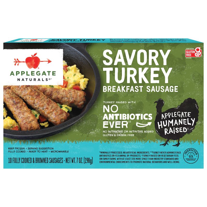Applegate Naturals Savory Turkey Breakfast Sausages - Frozen - 7oz/10ct, 1 of 6
