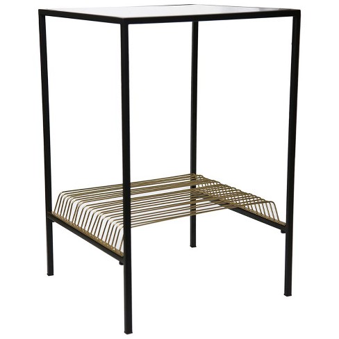 Iron Henry 16 Square Glass Top Accent End Table In Black And Gold Renwi