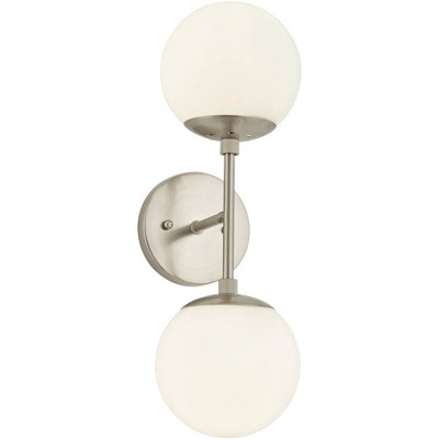 Possini Euro Design Oso Mid Century Modern Wall Light Sconce Brushed Nickel 6" 2-Light Fixture Opal Glass for Bedroom Bathroom Vanity Living Room Home