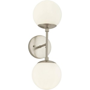 Possini Euro Design Oso Mid Century Modern Wall Light Sconce Brushed Nickel 6" 2-Light Fixture Opal Glass for Bedroom Bathroom Vanity Living Room Home - 1 of 4