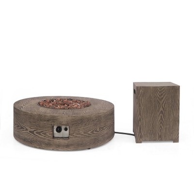 Senoia Outdoor Round Fire Pit with Tank Holder - Brown - Christopher Knight Home