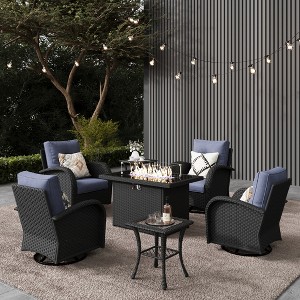 LayinSun Outdoor Patio Furniture Set, Black Rattan Wicker Sectional Swivel Rocker Chairs Sets - 1 of 4